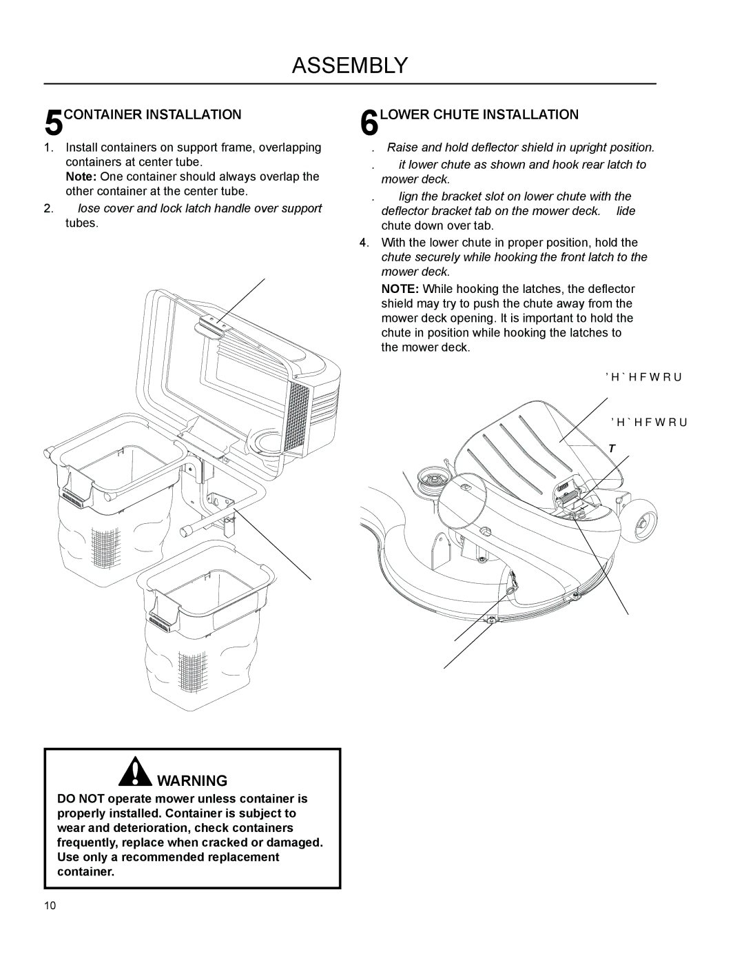 Husqvarna Z 42, Z 46 manual 5CONTAINER Installation, 6LOWER Chute Installation 