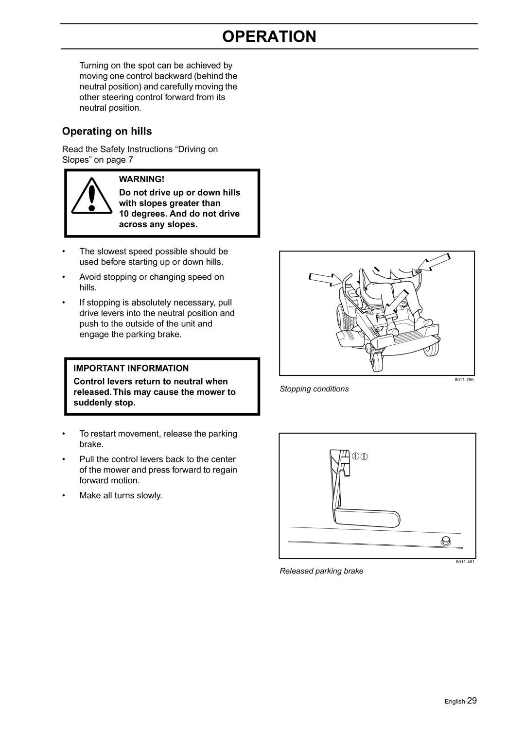 Husqvarna Z18 manual Operating on hills 