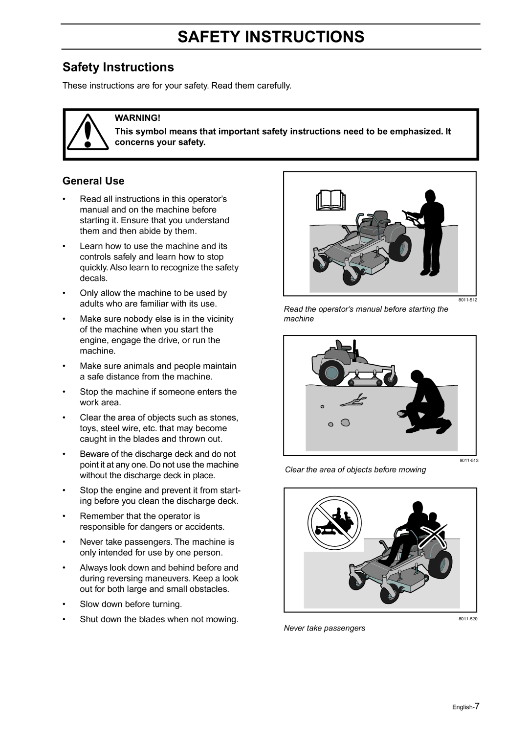 Husqvarna Z18 manual Safety Instructions, General Use 