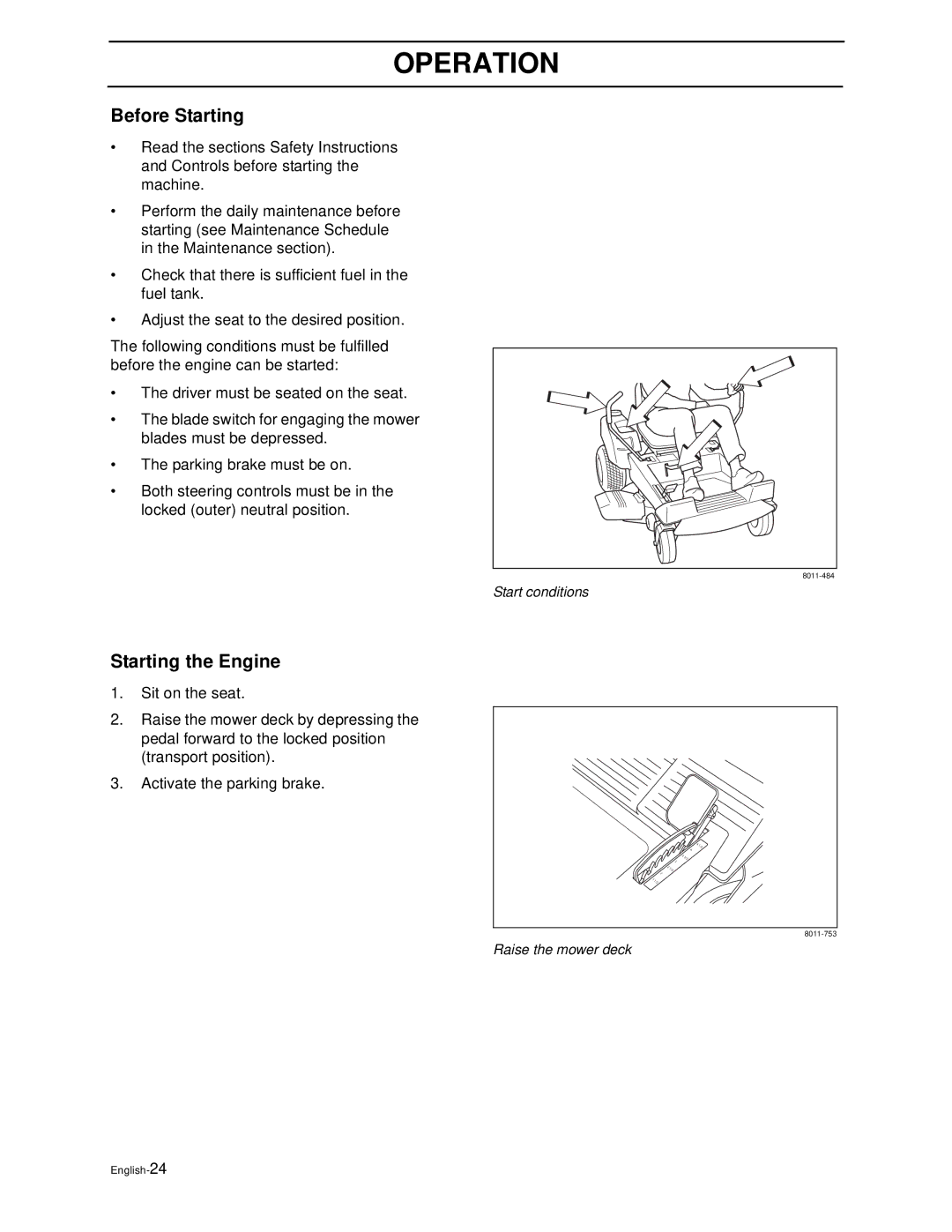 Husqvarna Z3815BIA, Z3815BIA, Z4217BIA, Z4218KOA, Z4218KOA manual Before Starting, Starting the Engine 