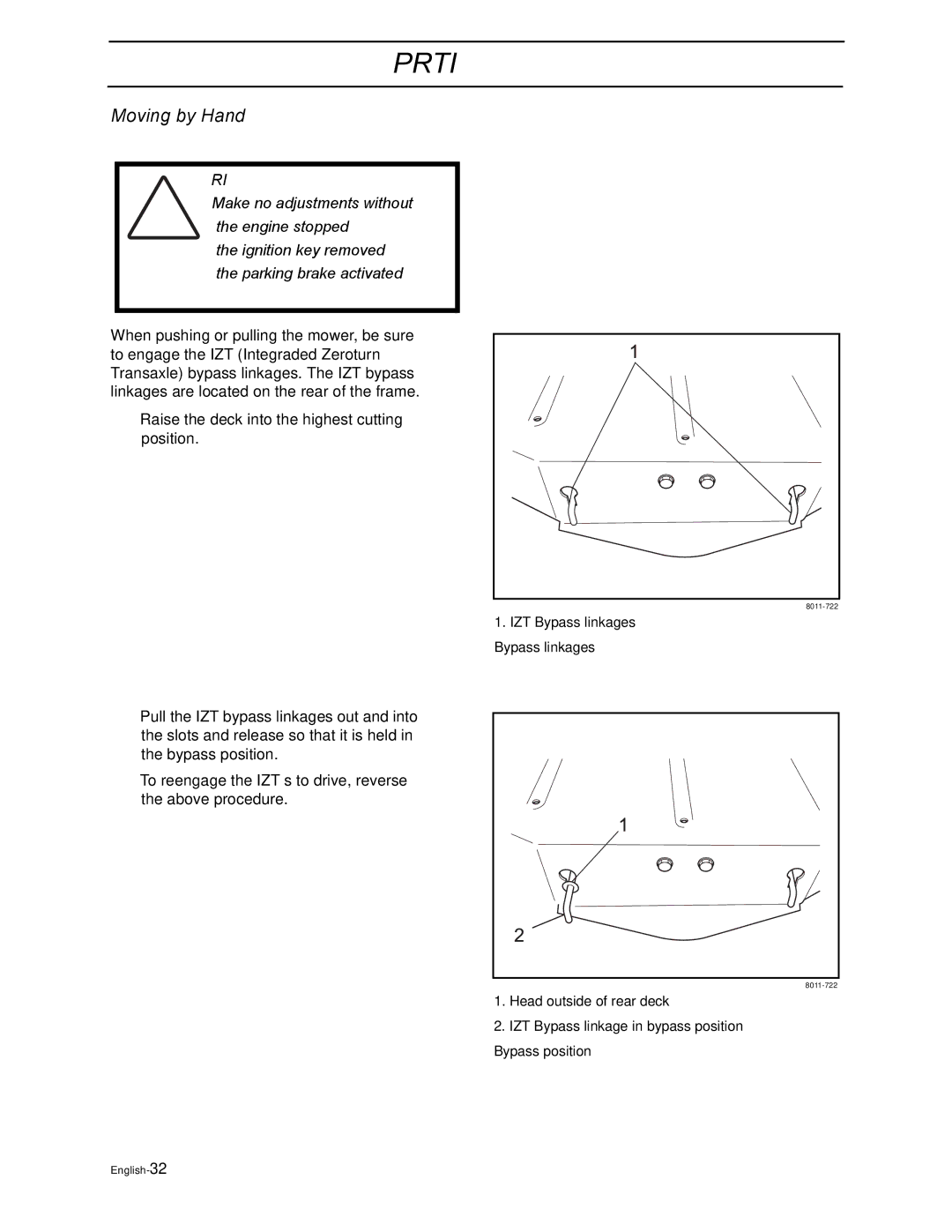 Husqvarna Z3815BIA, Z3815BIA, Z4217BIA, Z4218KOA, Z4218KOA manual Moving by Hand 