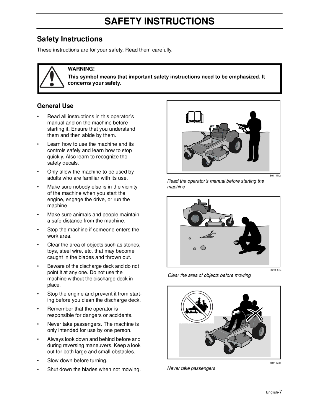 Husqvarna Z3815BIA, Z3815BIA, Z4217BIA, Z4218KOA, Z4218KOA manual Safety Instructions, General Use 