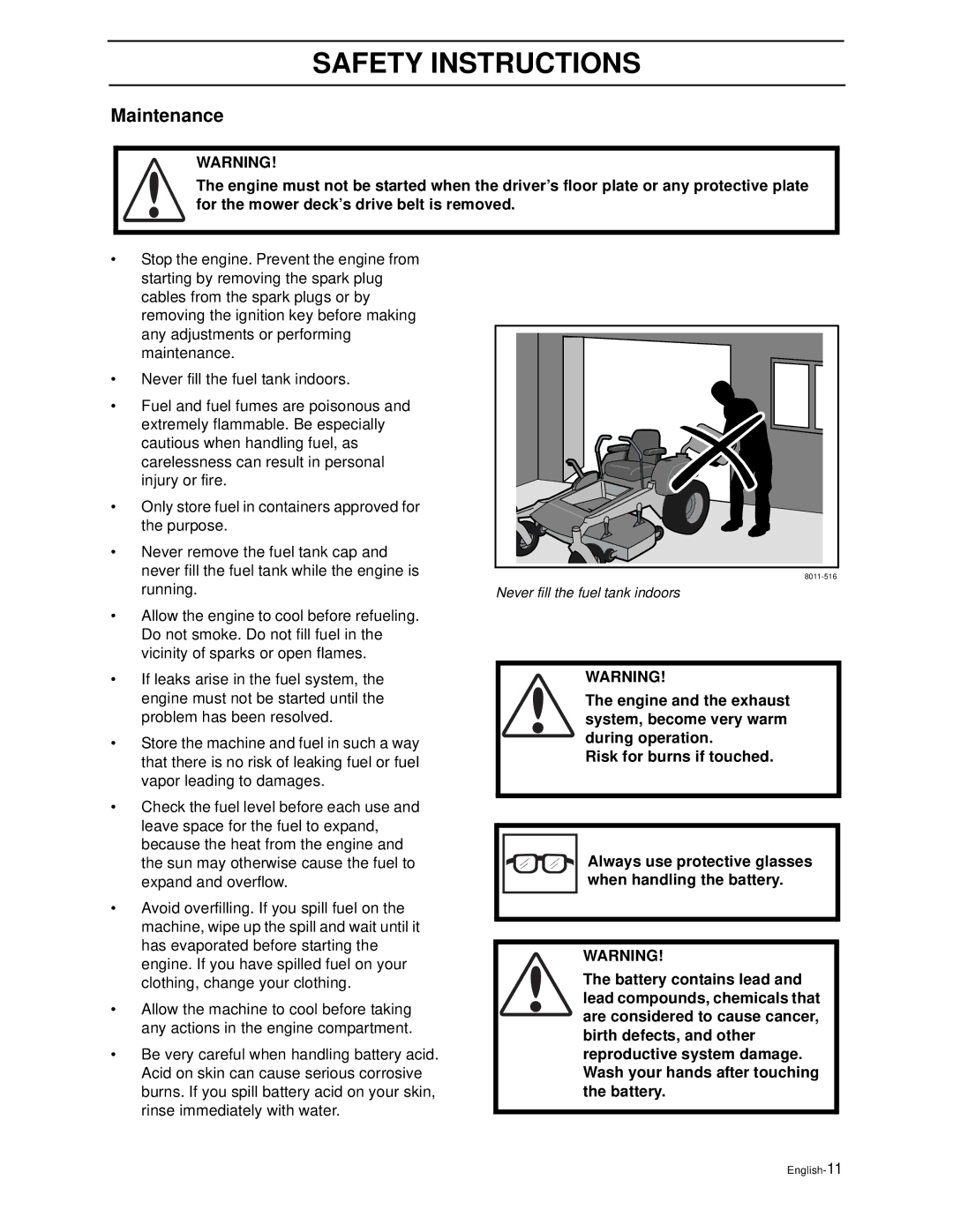 Husqvarna Z4818BIA/968999250 manual Maintenance 