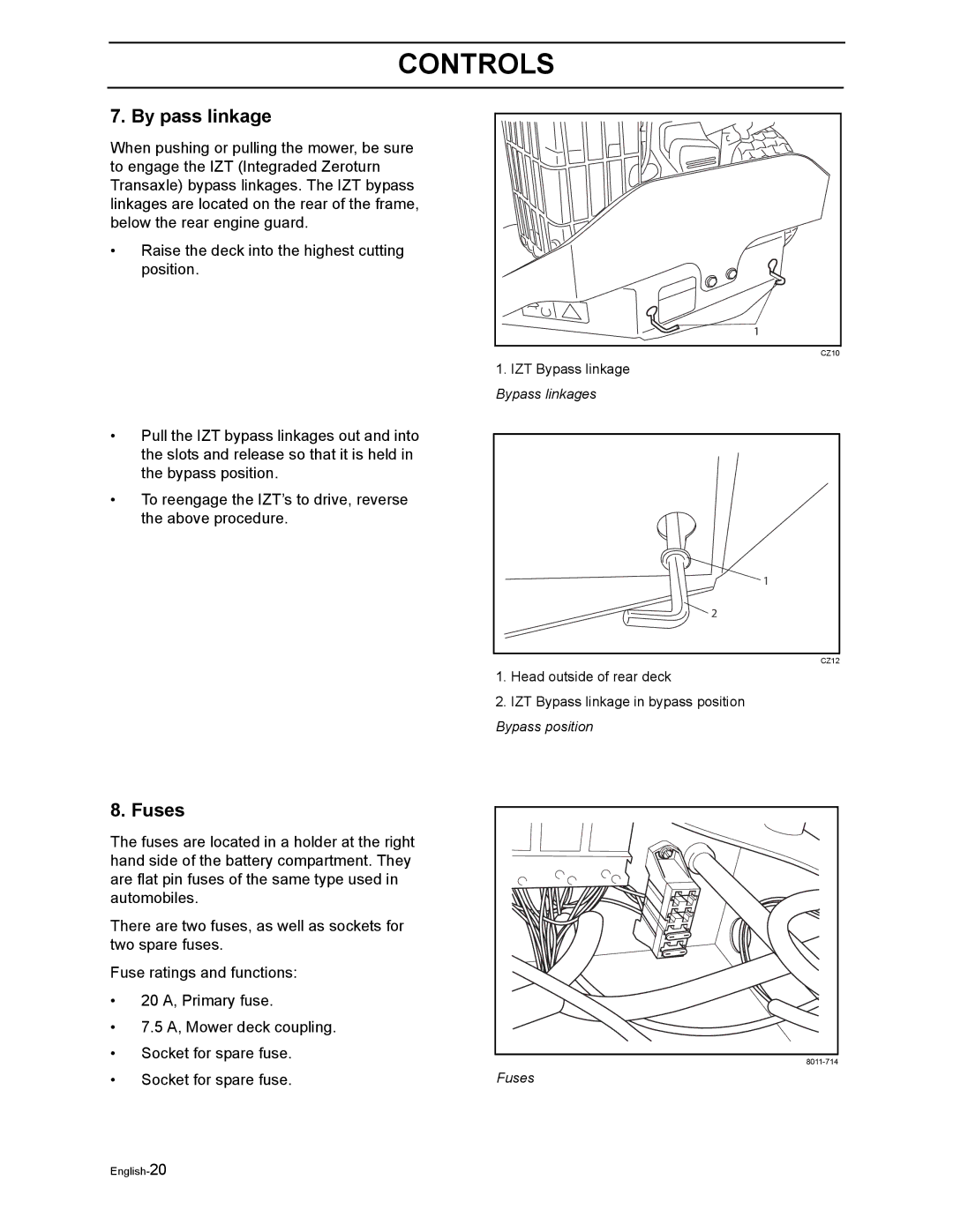 Husqvarna Z4818BIA/968999250 manual By pass linkage, Fuses 