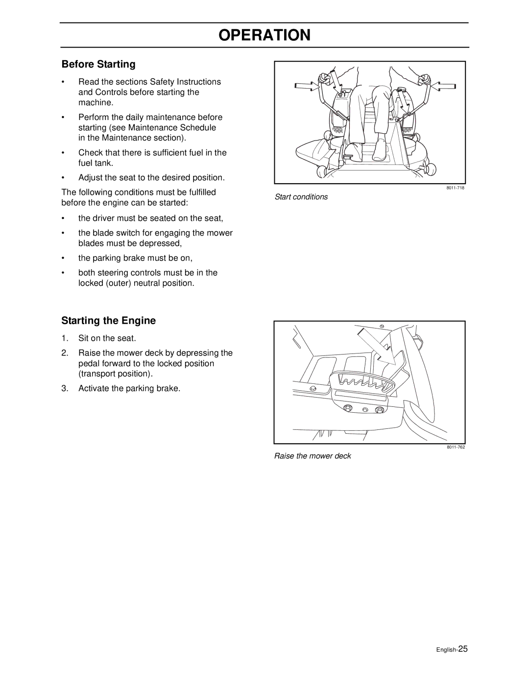 Husqvarna Z4818BIA/968999250 manual Before Starting, Starting the Engine 