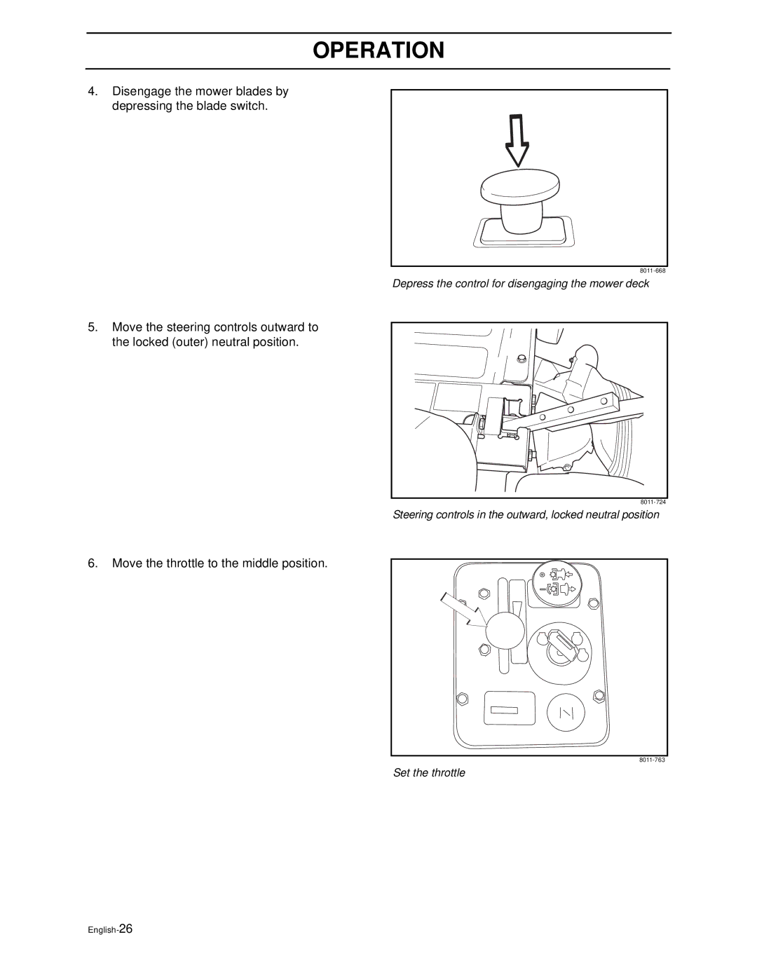 Husqvarna Z4818BIA/968999250 manual Depress the control for disengaging the mower deck 