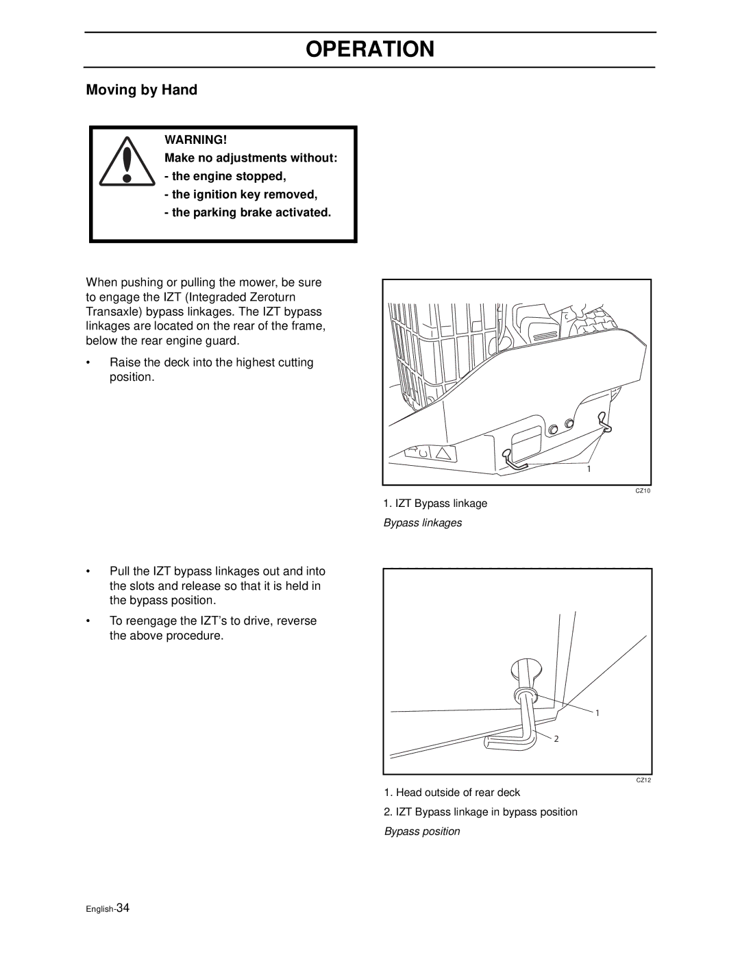 Husqvarna Z4818BIA/968999250 manual Moving by Hand 