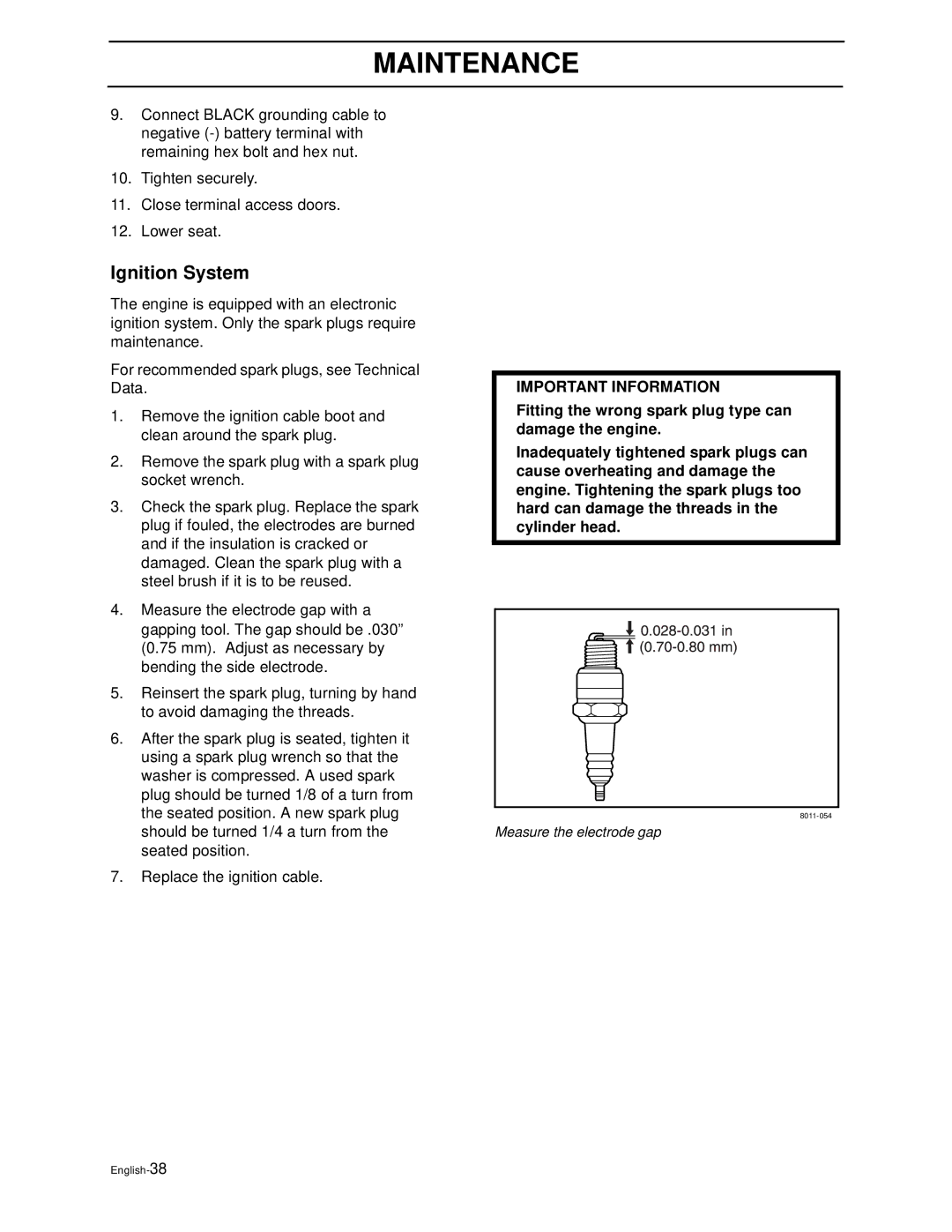 Husqvarna Z4818BIA/968999250 manual Ignition System 