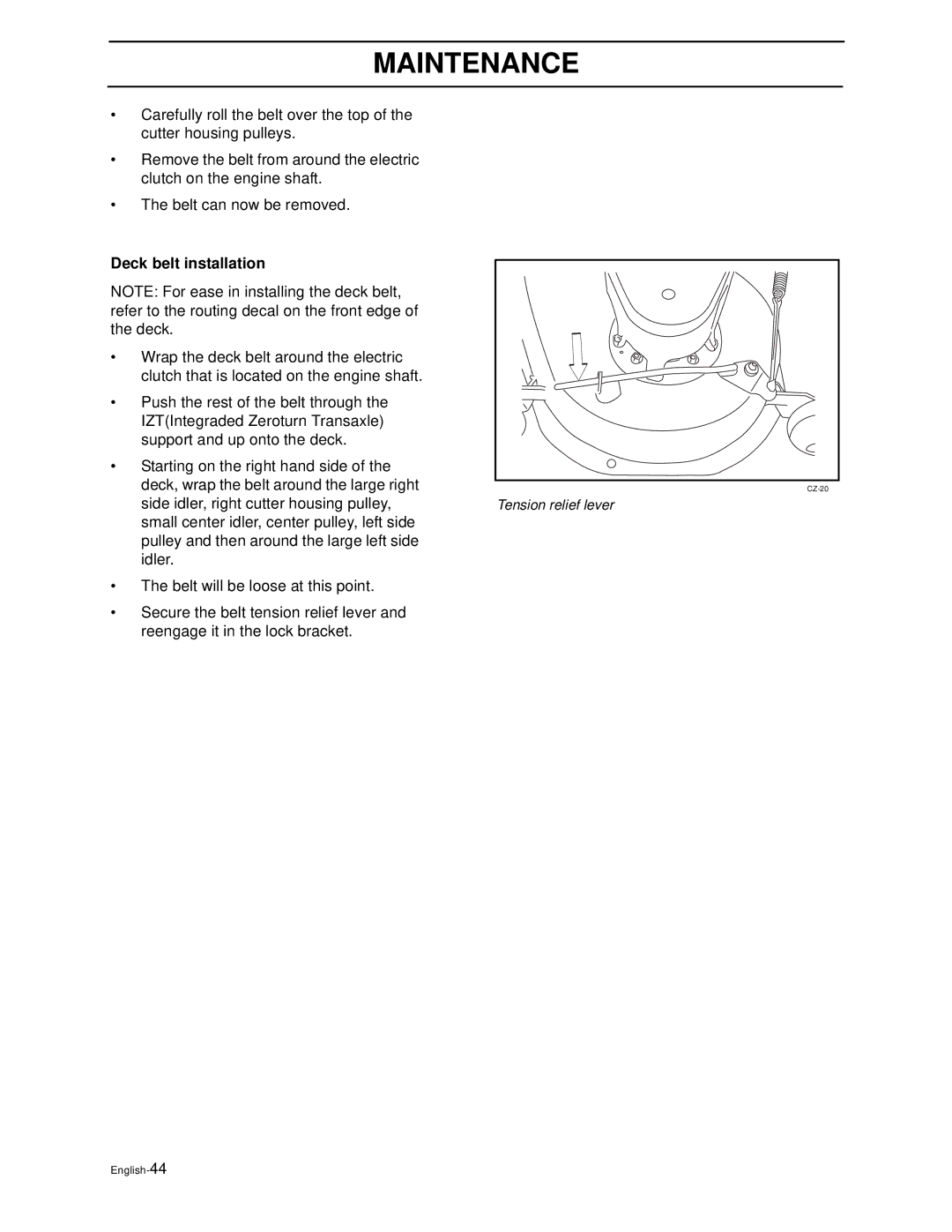 Husqvarna Z4818BIA/968999250 manual Deck belt installation 