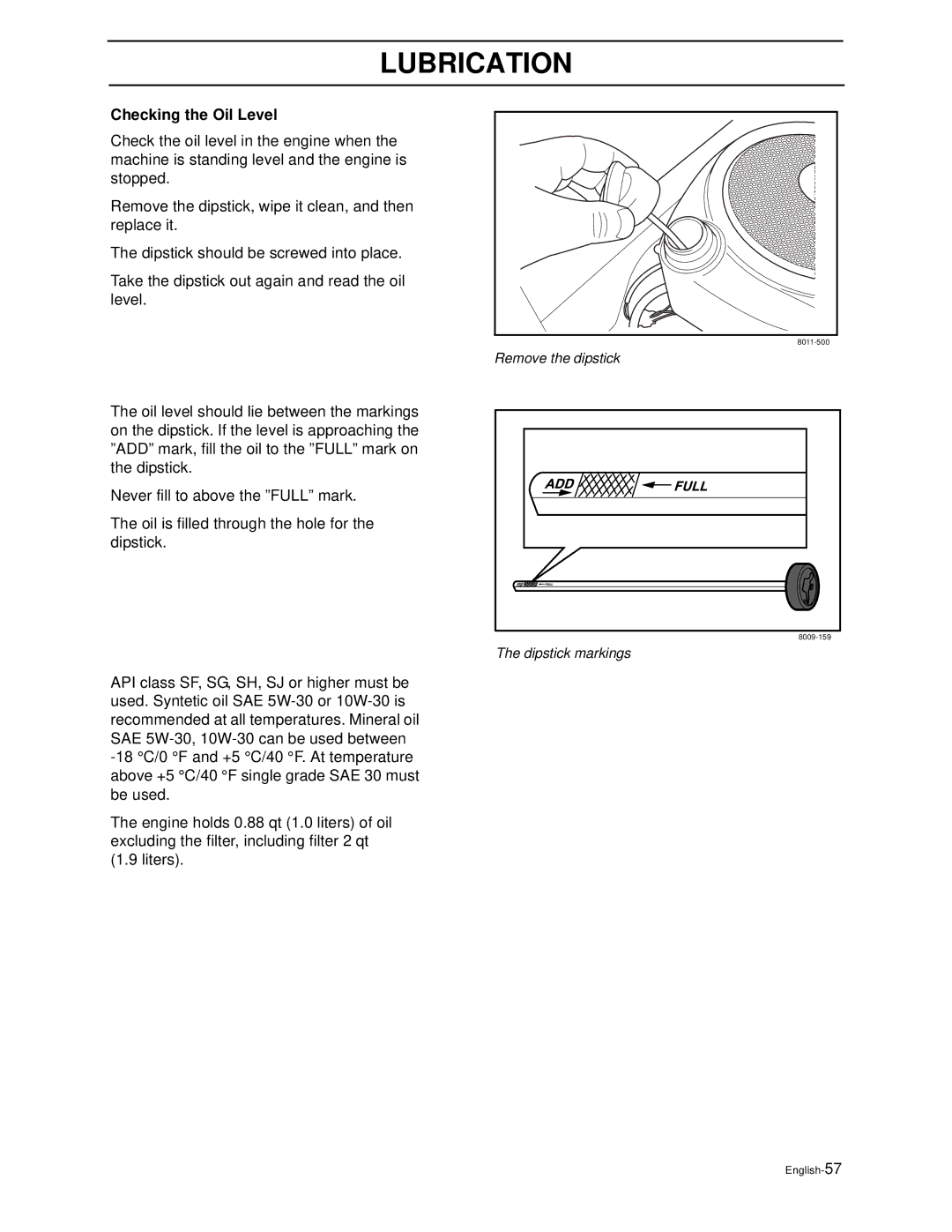 Husqvarna Z4818BIA/968999250 manual Checking the Oil Level 