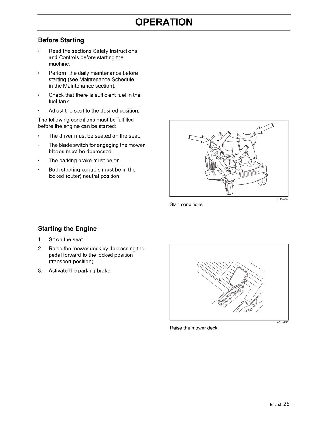 Husqvarna Z4822 manual Before Starting, Starting the Engine 