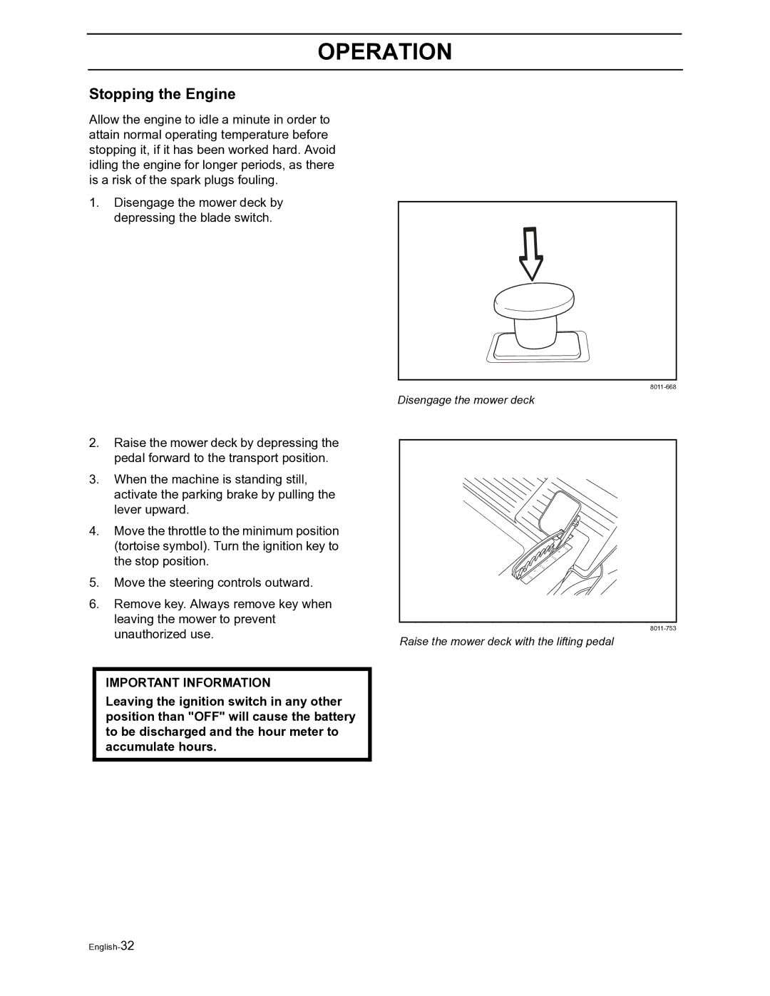 Husqvarna Z4822 manual Stopping the Engine 