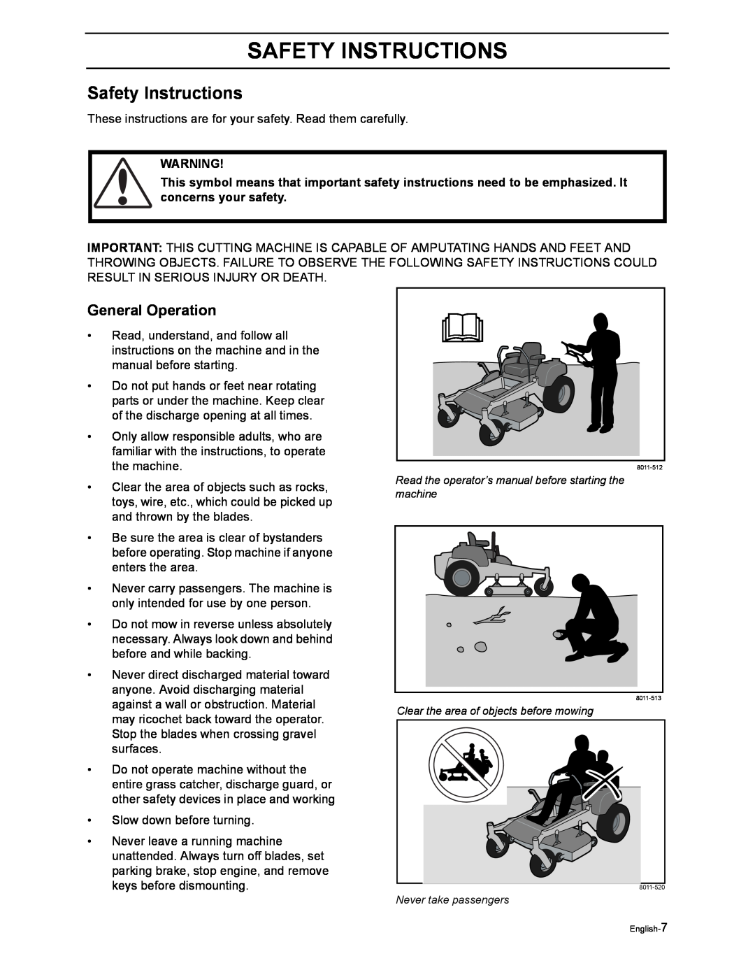 Husqvarna Z4822 manual Safety Instructions, General Operation 