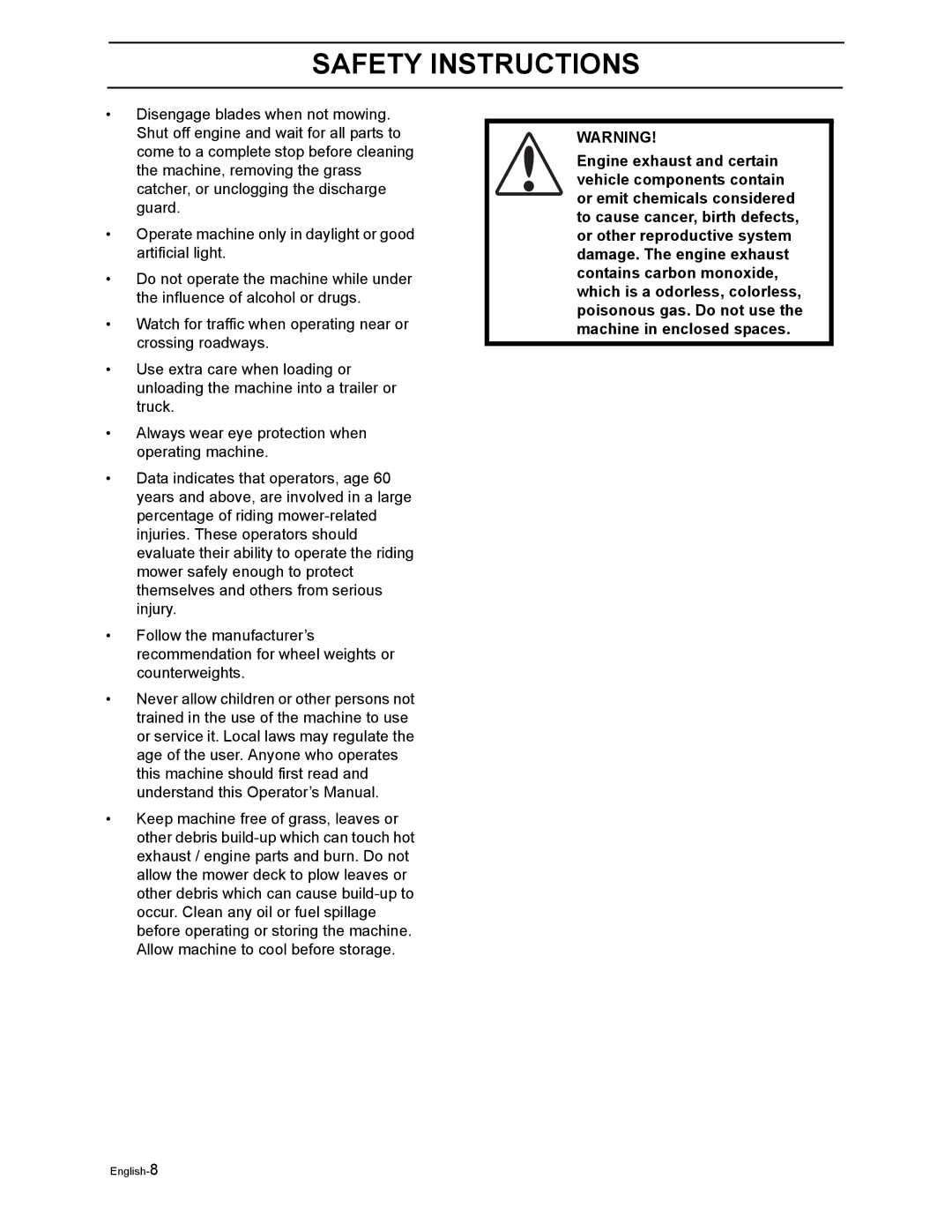 Husqvarna Z4219, Z4824, Z5426, Z4218 manual English-8 