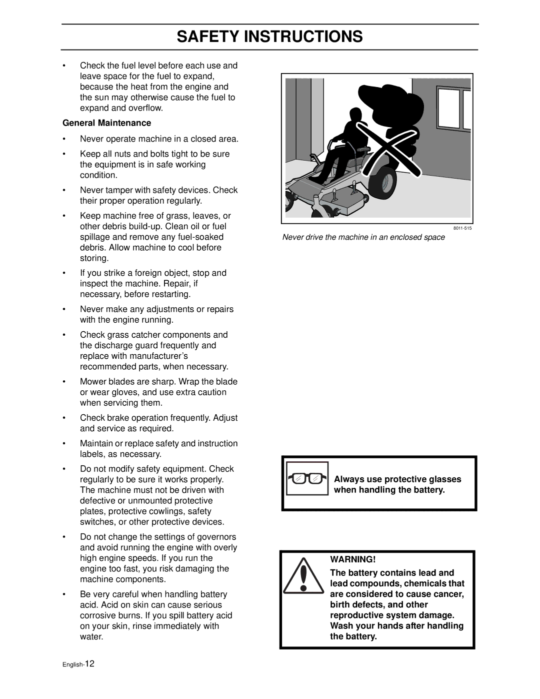 Husqvarna ZEKW42170, ZEKW52210 manual General Maintenance 