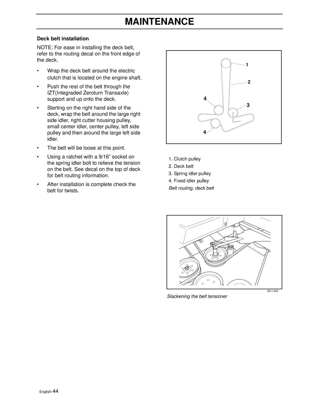 Husqvarna ZEKW42170, ZEKW52210 manual Deck belt installation 