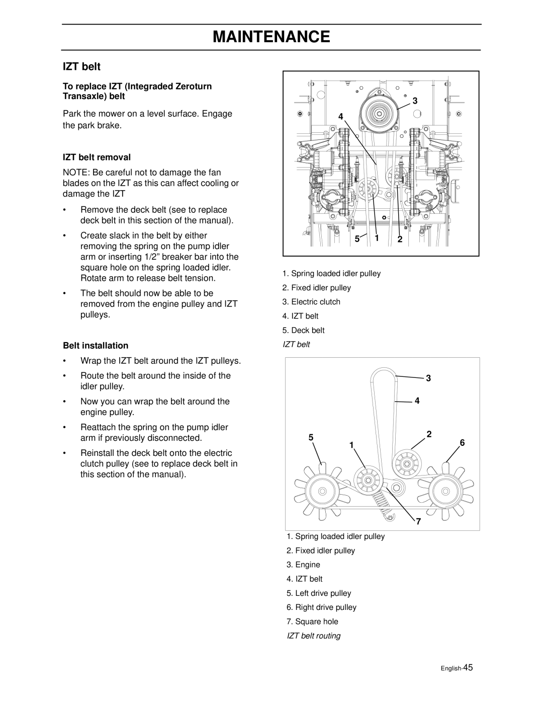 Husqvarna ZEKW42170, ZEKW52210 To replace IZT Integraded Zeroturn Transaxle belt, IZT belt removal, Belt installation 