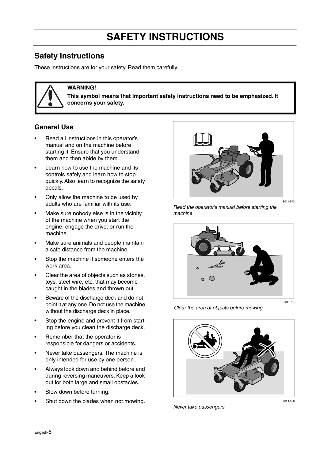 Husqvarna ZTH manual Safety Instructions, General Use 