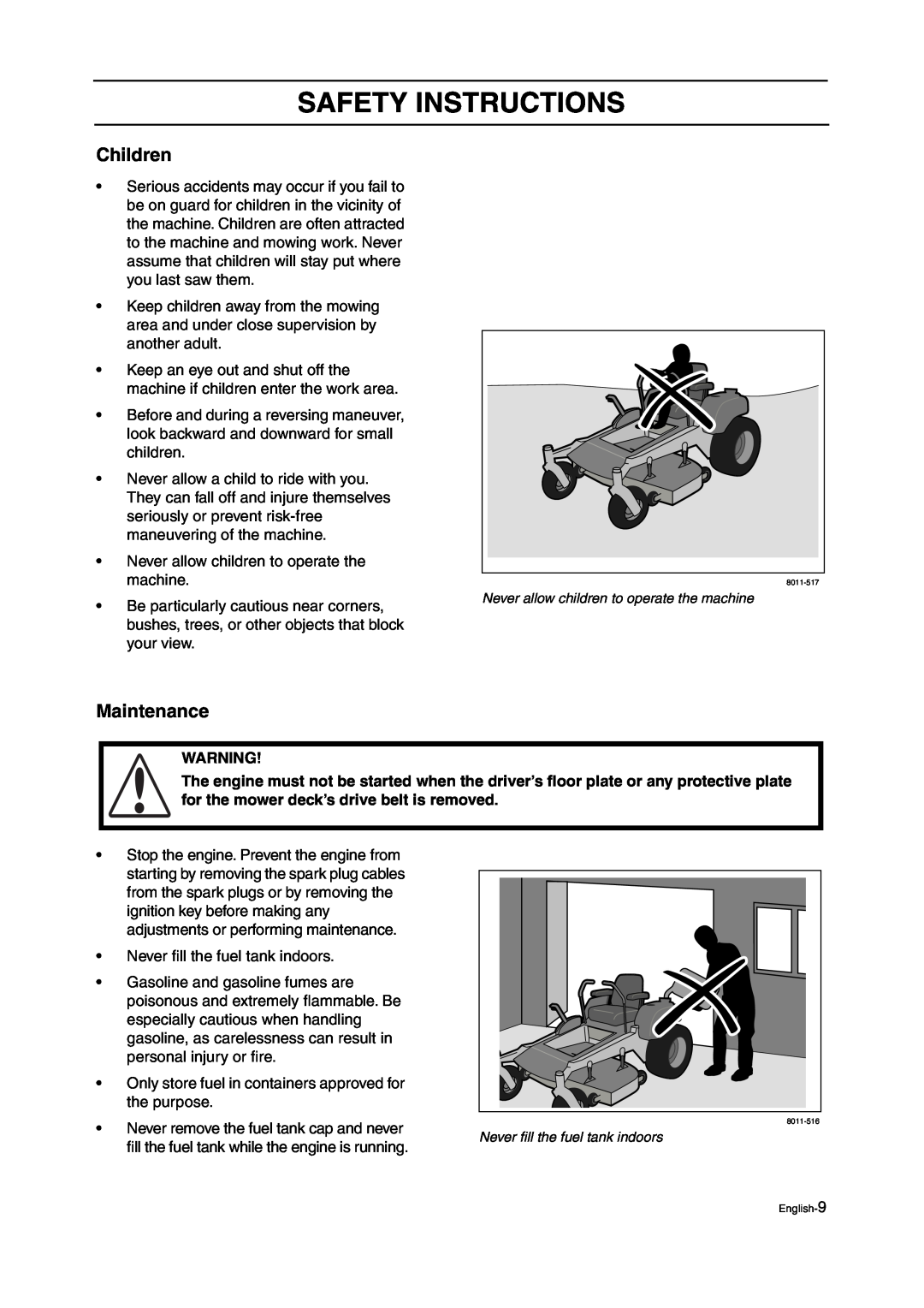 Husqvarna ZTH manual Children, Maintenance, Safety Instructions 