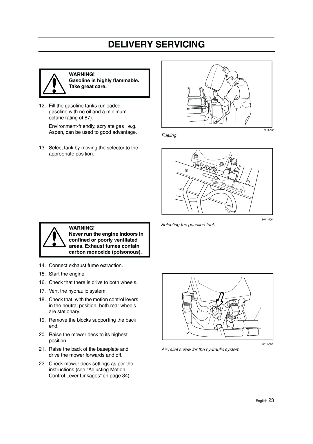 Husqvarna ZTH5223, ZTH6125 manual Gasoline is highly ﬂammable Take great care 