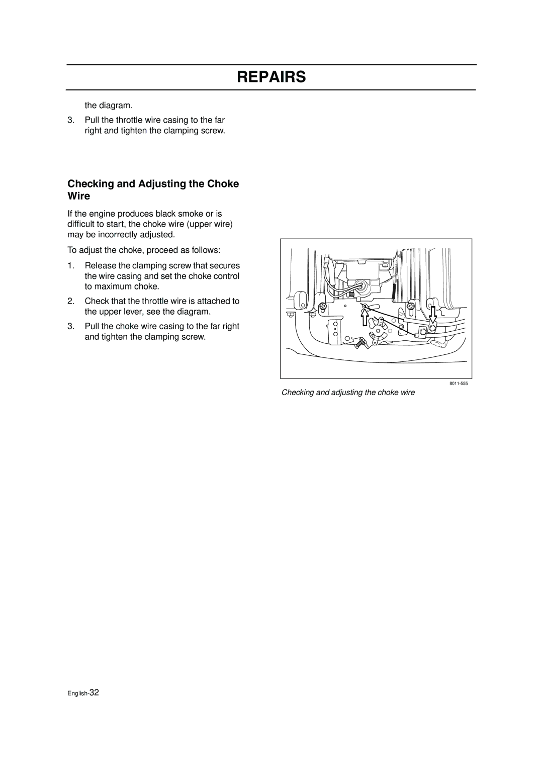 Husqvarna ZTH6125, ZTH5223 manual Checking and Adjusting the Choke Wire, Diagram 