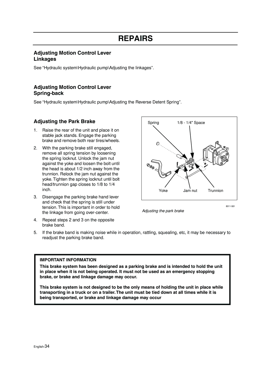 Husqvarna ZTH6125, ZTH5223 manual Adjusting Motion Control Lever Linkages, Adjusting Motion Control Lever Spring-back 