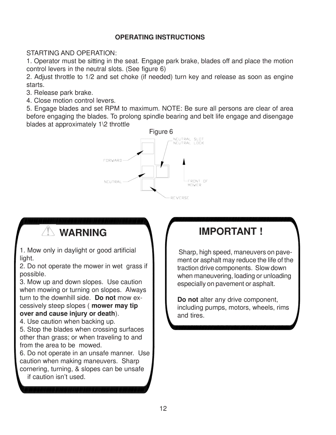 Husqvarna ZTH6125A, ZTH5223A, ZTH5225A important safety instructions Starting and Operation 