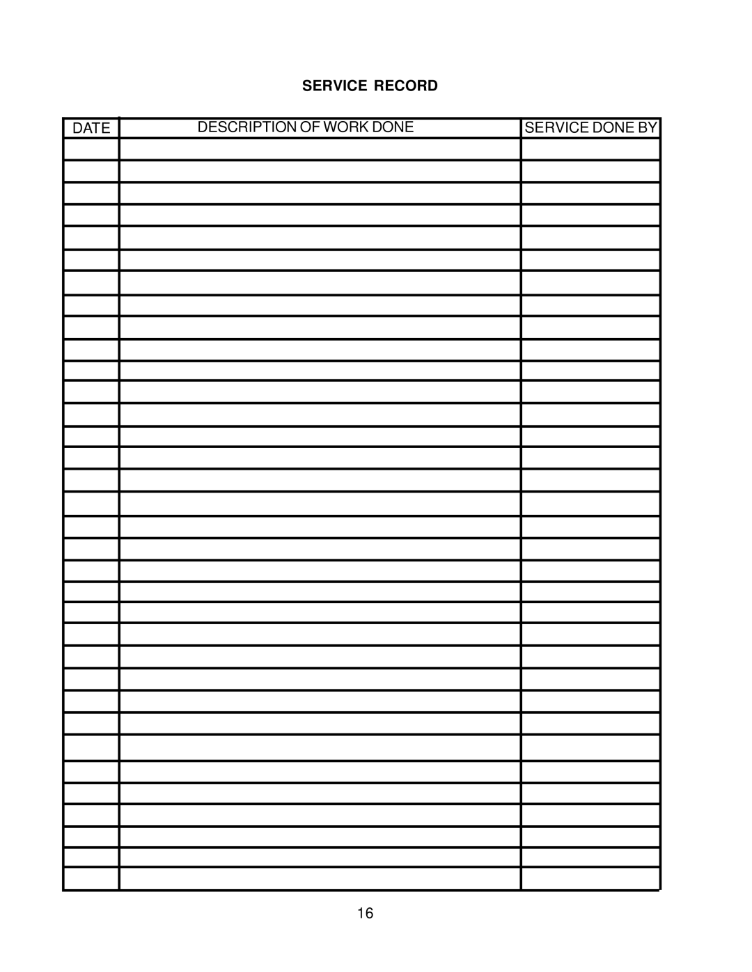 Husqvarna ZTHQL4221A, ZTHKW4821A, ZTHKW4818A, ZTHKH4818A, ZTHKH4820A manual Service Record 