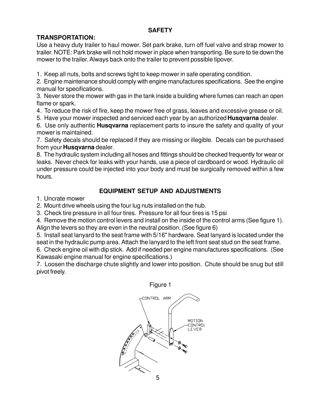 Husqvarna ZTHKH4818A, ZTHKH4820A, ZTHKW4818A, ZTHKW4821A, ZTHQL4218A, ZTHQL4221A manual Safety Transportation 