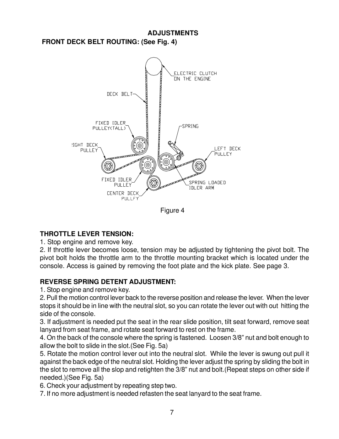 Husqvarna ZTHKW4818A, ZTHKW4821A, ZTHKH4818A manual Adjustments, Throttle Lever Tension, Reverse Spring Detent Adjustment 