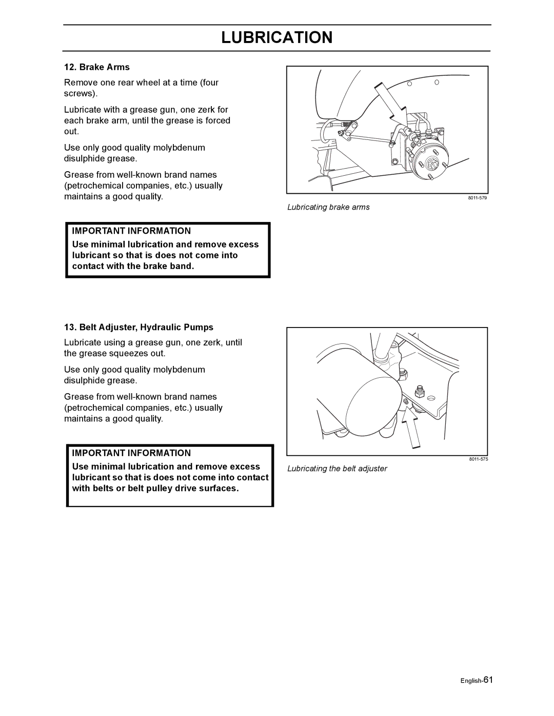 Husqvarna iZ4217TSKAA, iZ4817TSKAA, iZ4821TSKAA, iZ5223TKOA, iZ5225TXPKOA, iZ6125TKOA, iZ5223TVAN manual Brake Arms 