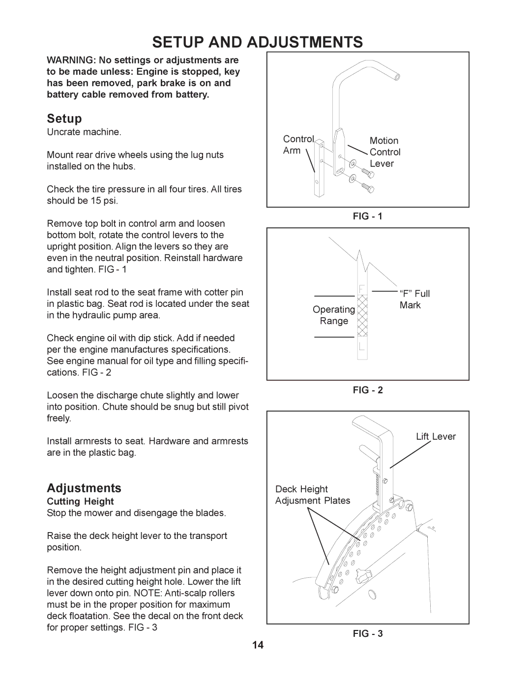 Husqvarna iZ4821KAA, iZ5223KAA, iZ5223KOA, iZ4217SKAA, iZ4817SKAA, iZ4817KAA, iZ6123KAA manual Setup and Adjustments 