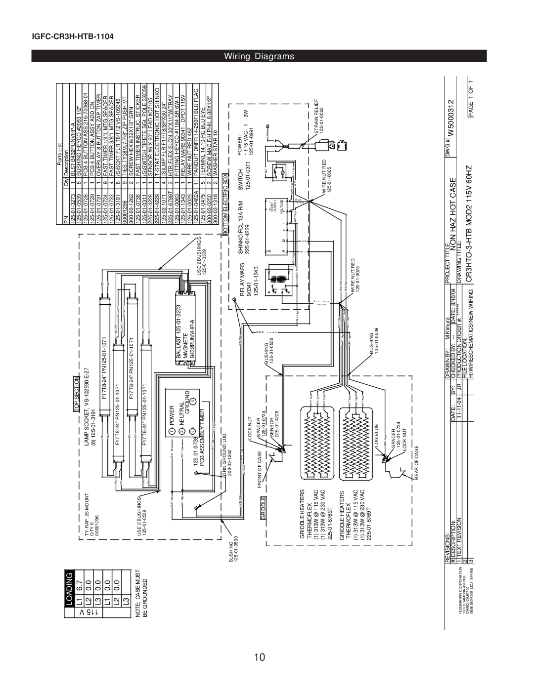 hussman CR3HTO-HTB BLSTB432PUNVHP-A BUSHINGHEYCO#20531/2, Power, Bottomelectricbox FCL-13A-R/M Switch, Dwg#, Projecttitle 