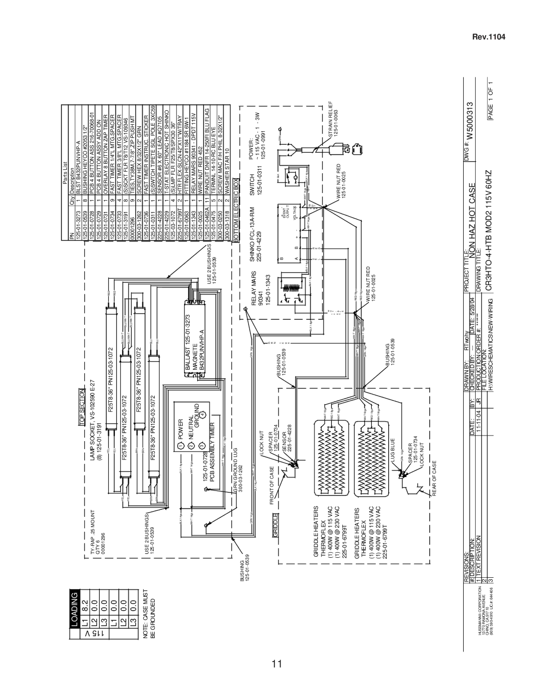 hussman CR3HTO-HTB operation manual BALLAST125-01-3273 Magnete, PCB Assembly Timer 