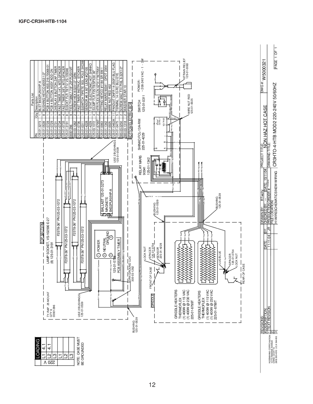 hussman CR3HTO-HTB Bottomelectricbox SHINKOFCL-13A-R/M Switch, Mars, Wiring, Topsection, Griddleheaters Thermoflex, Date 