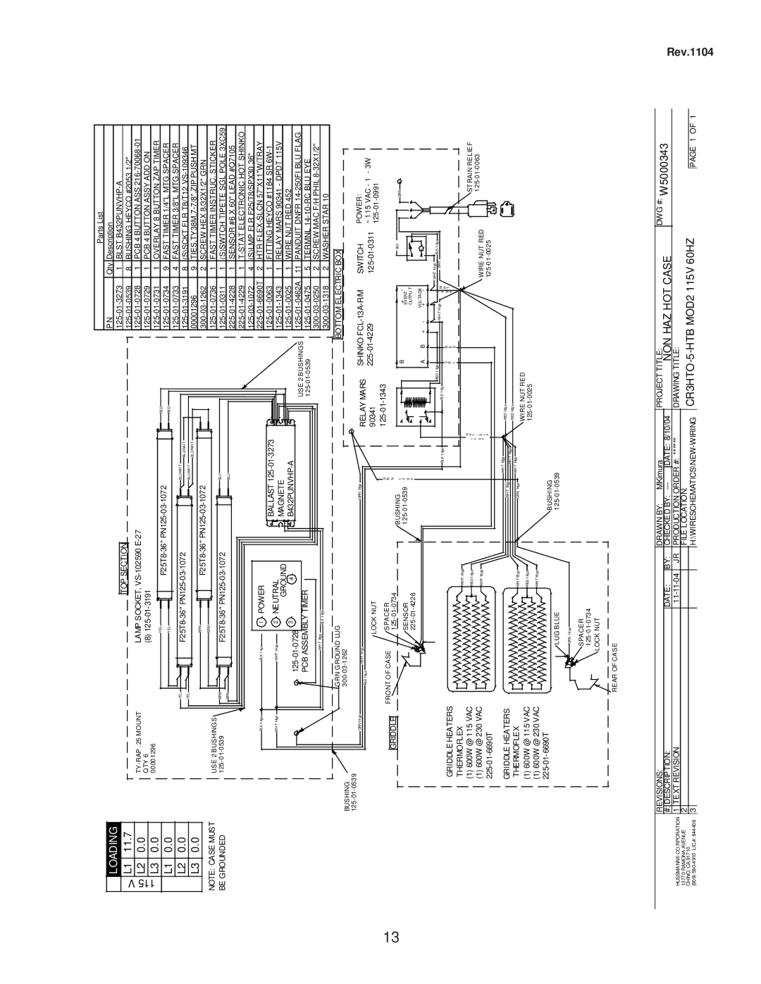 hussman CR3HTO-HTB operation manual Ballast Magnete B432PUNVHP Power Neutral Ground Timer, Pcbassembly, Shinko, Relaymars 