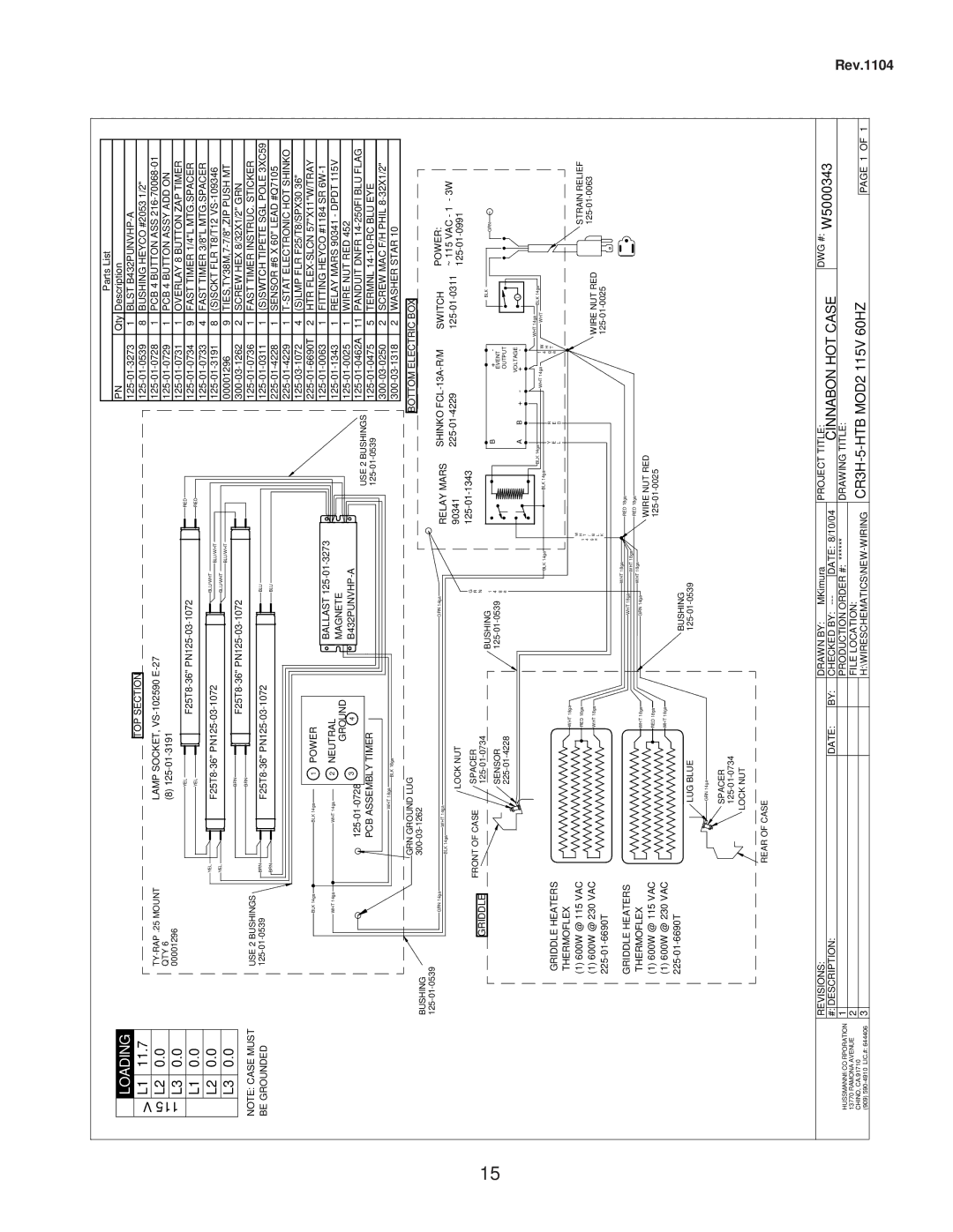 hussman CR3HTO-HTB Pcbassemblytimer, Project Title, Production Order # ****** Drawing Title, Revisions Description 