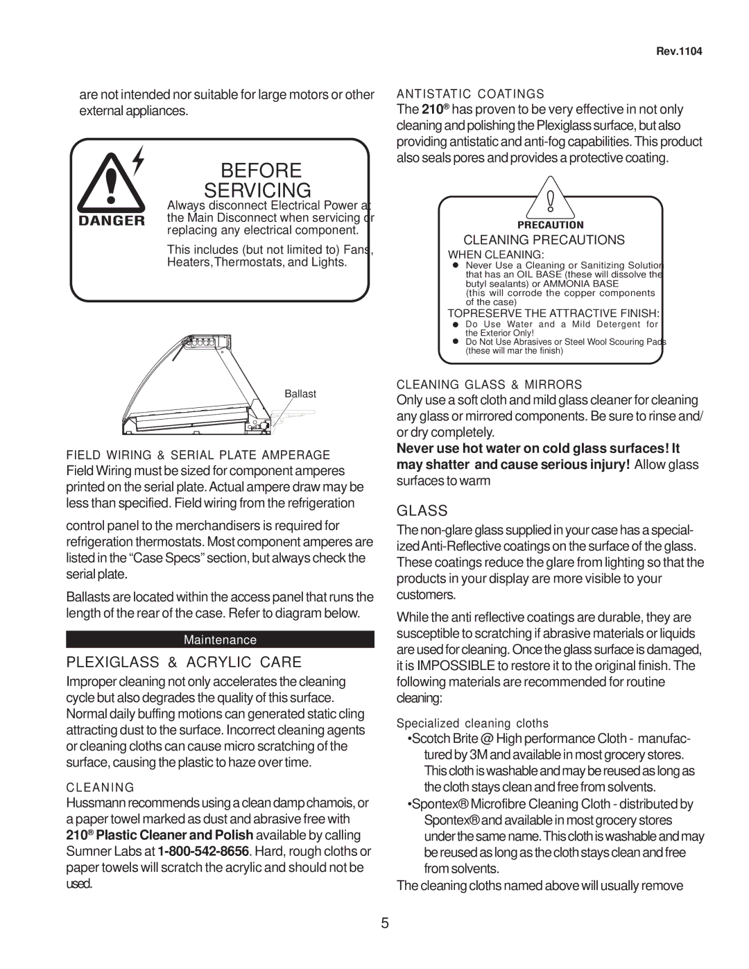 hussman CR3HTO-HTB operation manual Before Servicing 