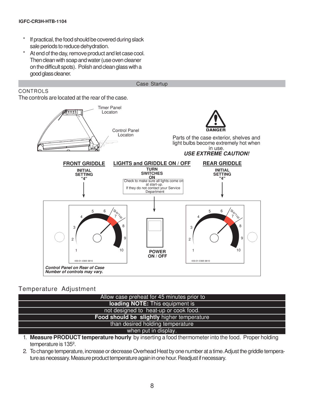 hussman CR3HTO-HTB operation manual Temperature Adjustment, Controls are located at the rear of the case 