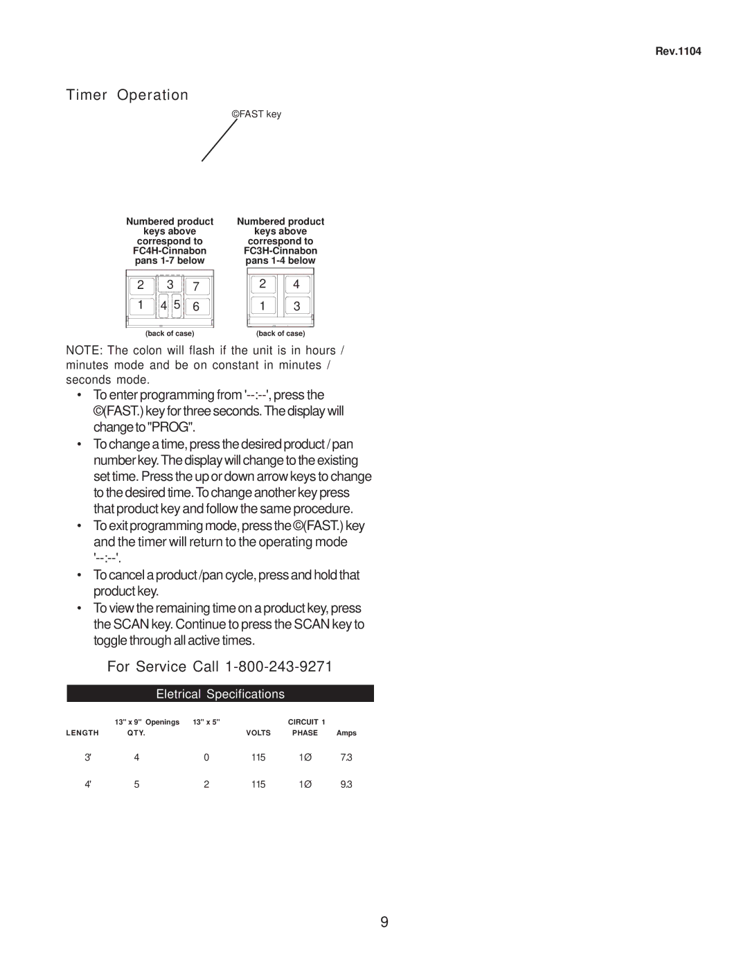 hussman CR3HTO-HTB operation manual Timer Operation, For Service Call 