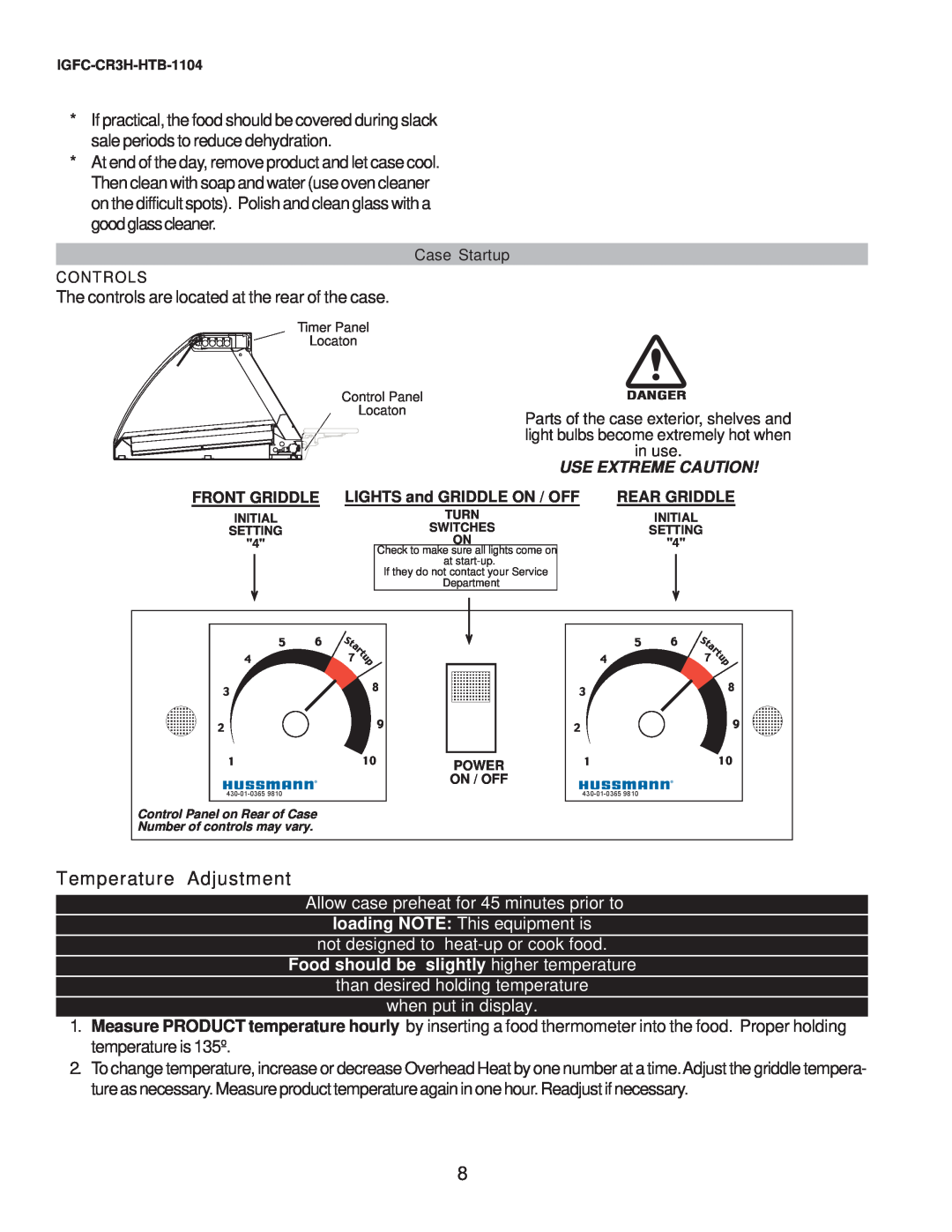 hussman CR3HTO-HTB operation manual Temperature Adjustment, not designed to heat-up or cook food 