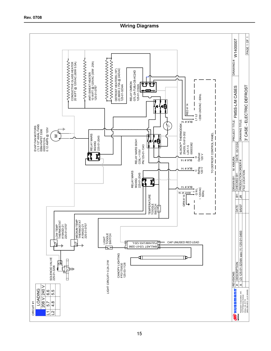 hussman FMSS-L operation manual Wiring Diagrams, 208 V 240 L1 5.7 L2 4.8 