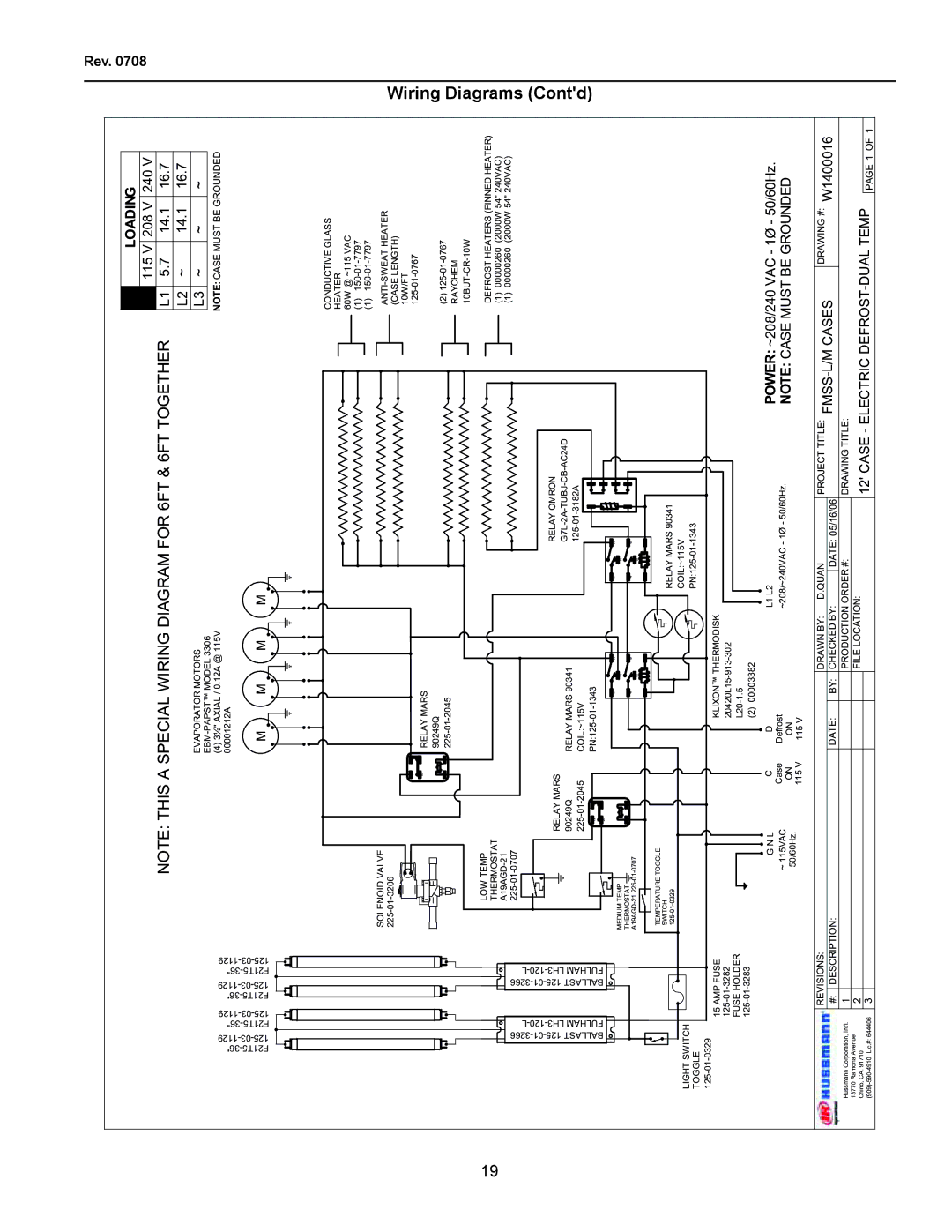 hussman FMSS-L operation manual Wiring, 115 V 208 240 14.1, L3 ~ 