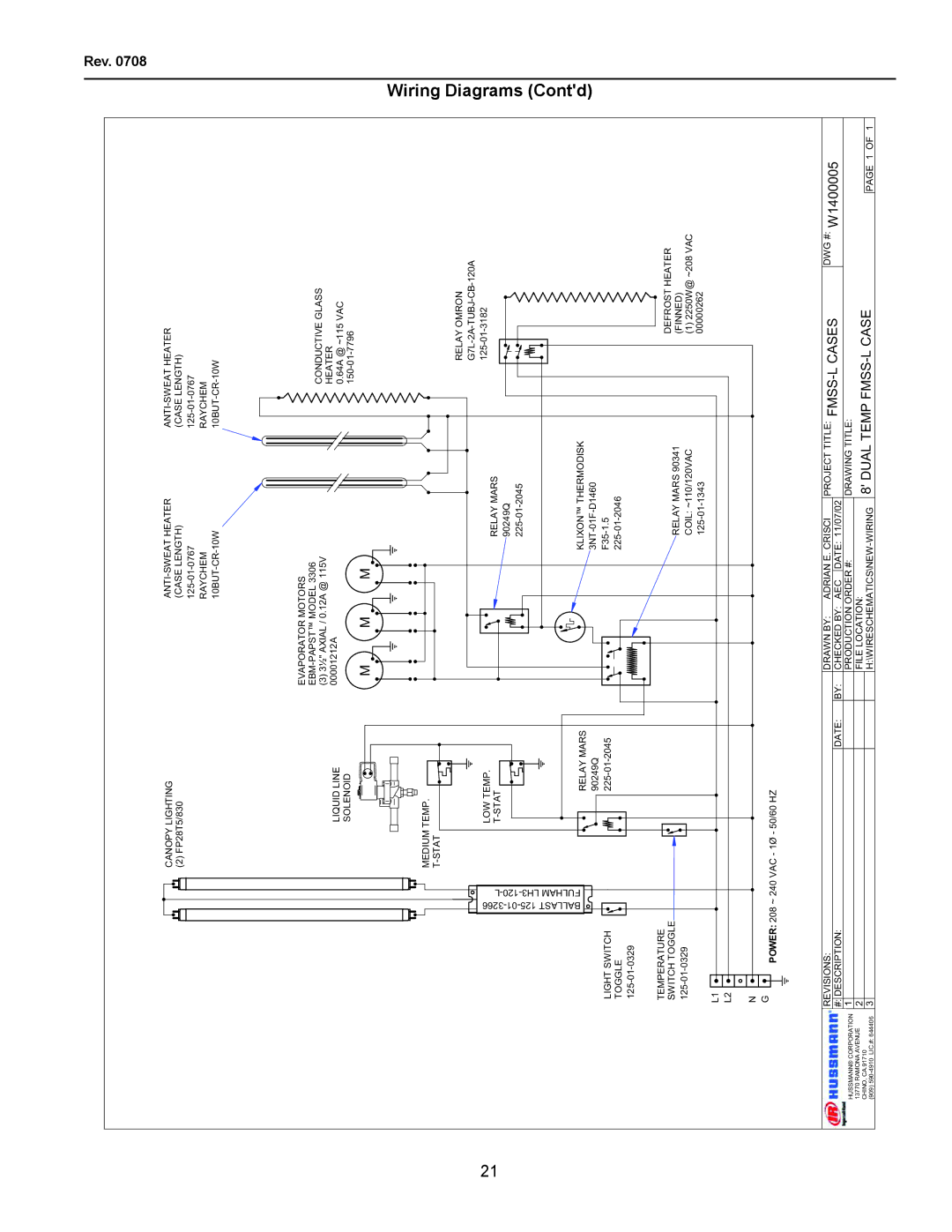 hussman FMSS-L operation manual W1400005, Rev 