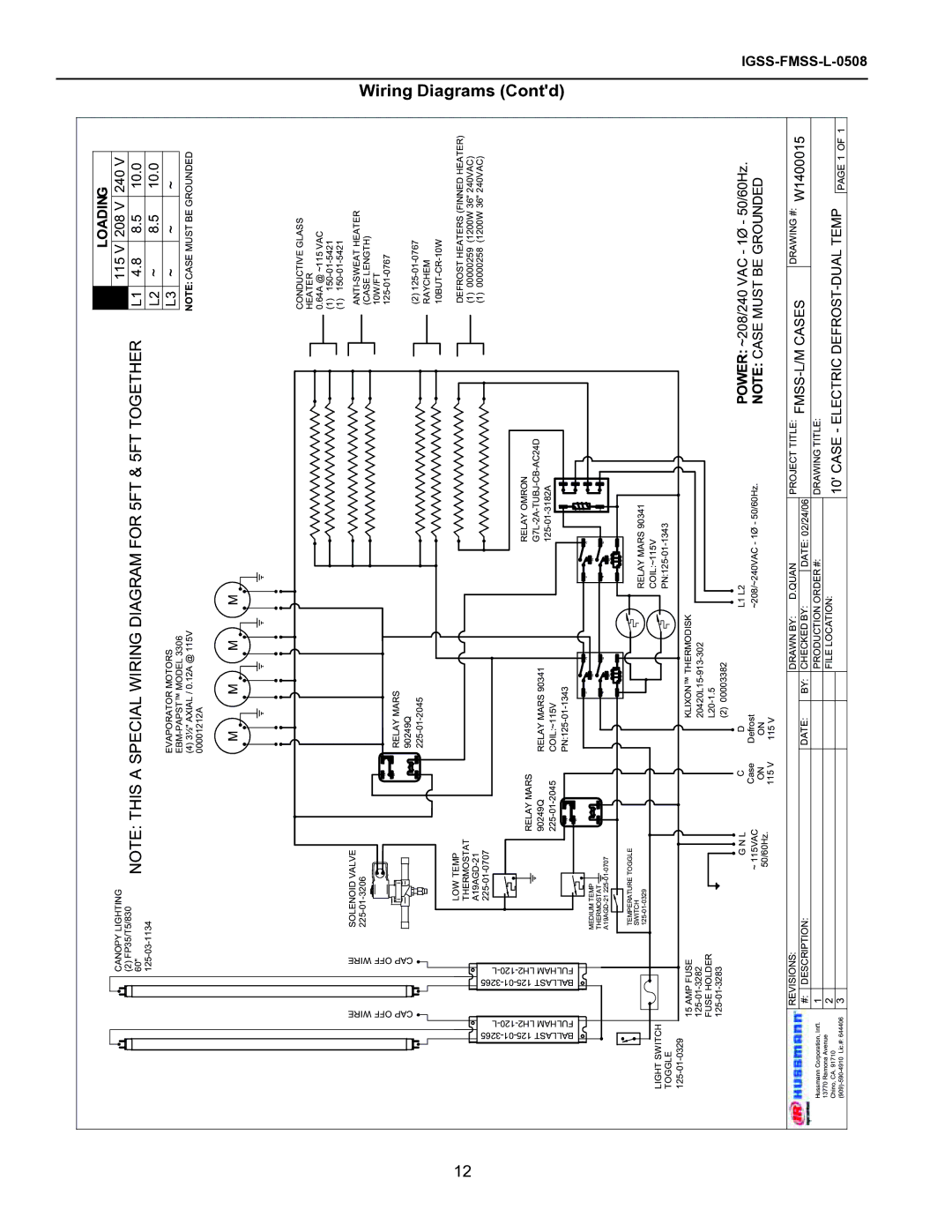 hussman FMSS-L operation manual 115 V 208 240, 10.0, Power ~208/240 VAC 1Ø 50/60Hz, Case Electric DEFROST-DUAL Temp page 1 