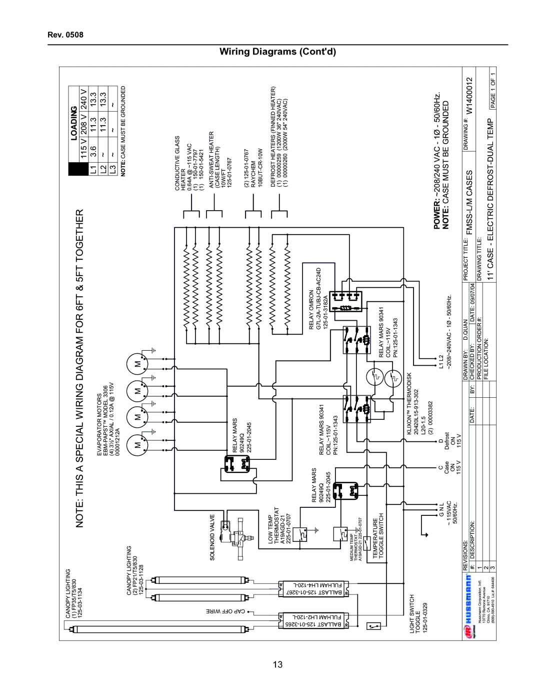 hussman FMSS-L operation manual Contd, 115, 11.3 13.3 