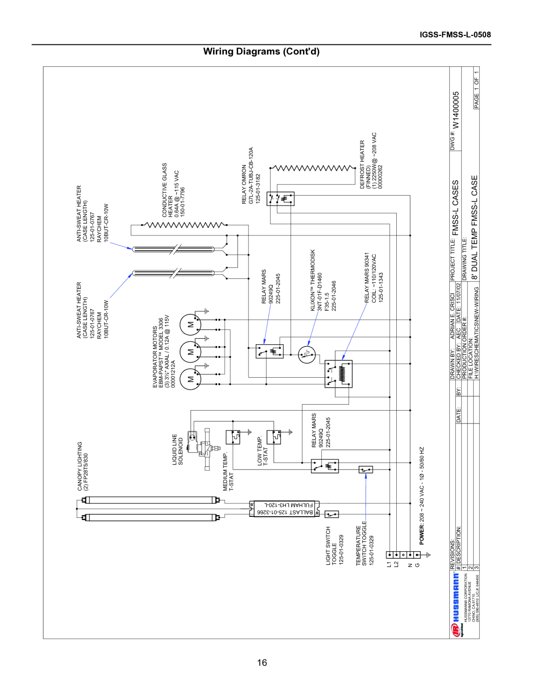 hussman FMSS-L operation manual DWG # W1400005 