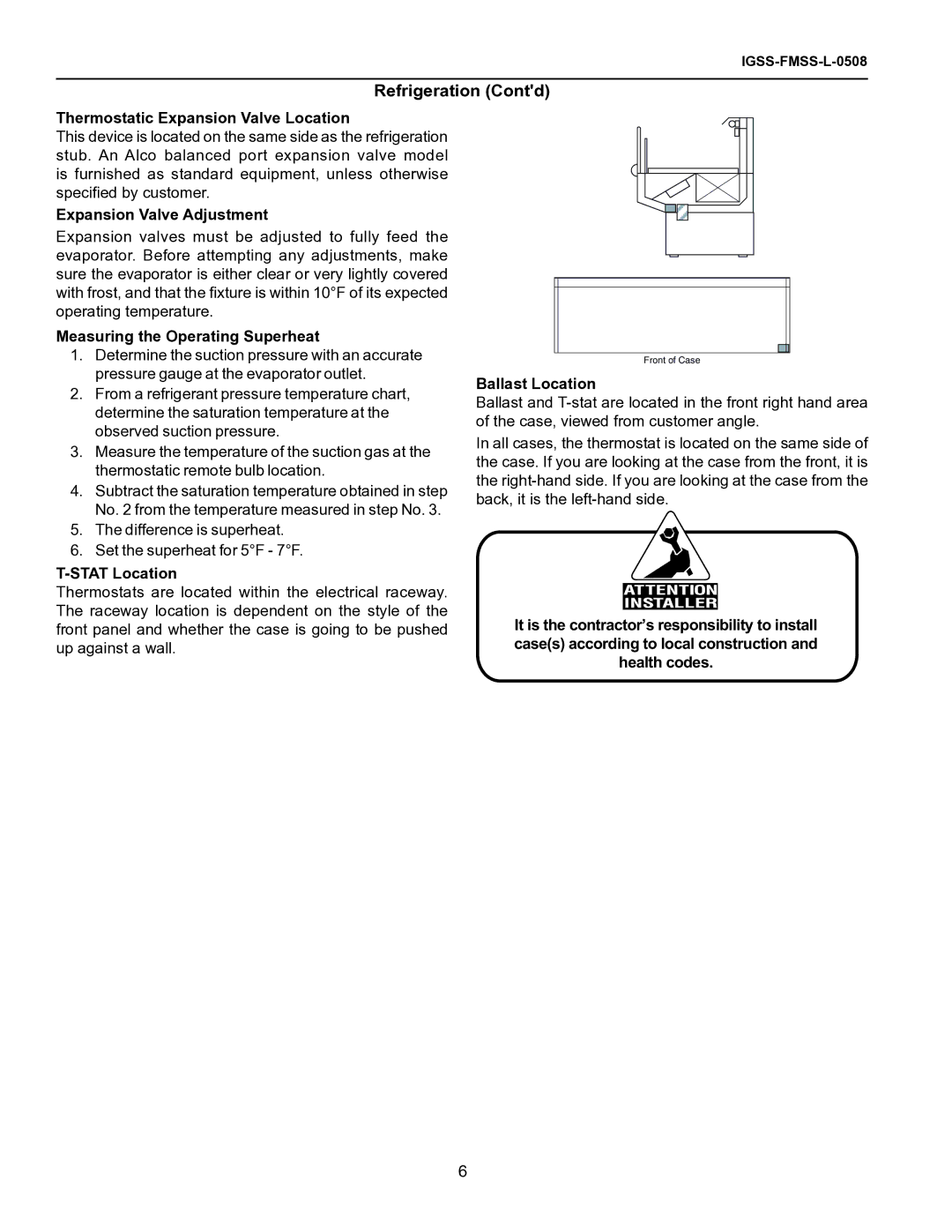 hussman FMSS-L operation manual Refrigeration Contd 