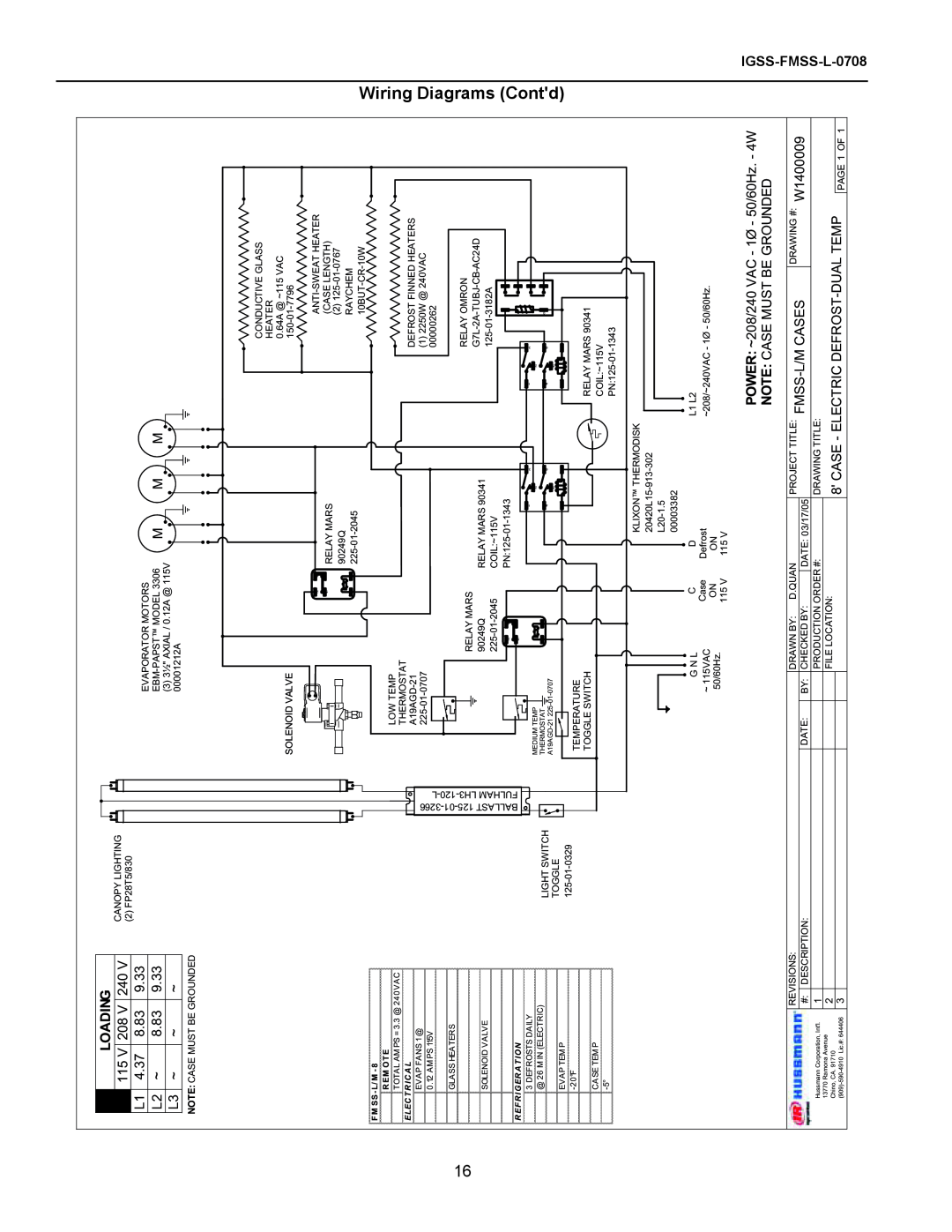 hussman operation manual Loading, IGSS-FMSS-L-0708, Wiring Diagrams Contd, F M Ss- L/ M, R Em Ot E 