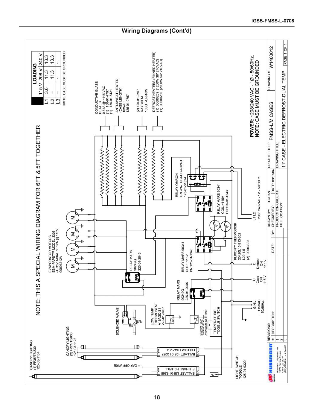 hussman FMSS-L Contd, Wiring Diagrams, NOTE THIS A SPECIAL WIRING DIAGRAM FOR 6FT & 5FT TOGETHER, Loading, Solenoid Valve 